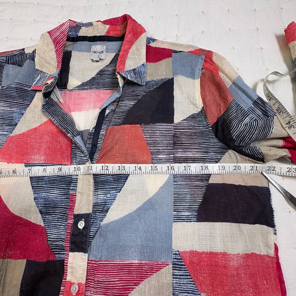Nic + Zoe Geometric Print Cotton Button Up Shirt Women's M Patriotic Lightweight - Picture 12 of 13